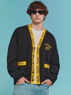Airwalk Black Cardigan with Yellow Trim and Logo Patch